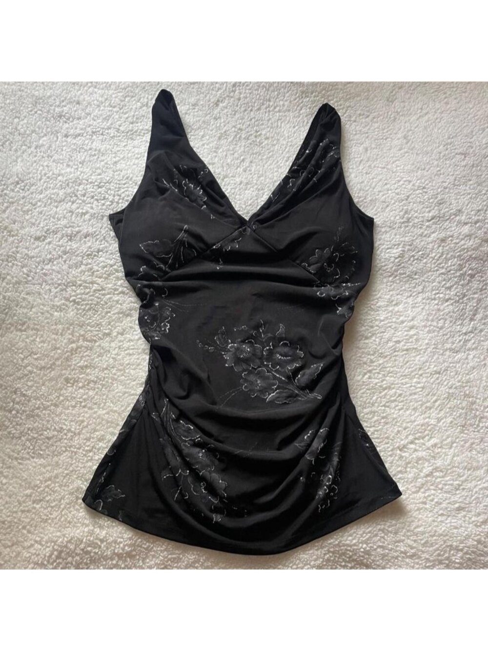 Y2K black sparkly floral sleeveless top